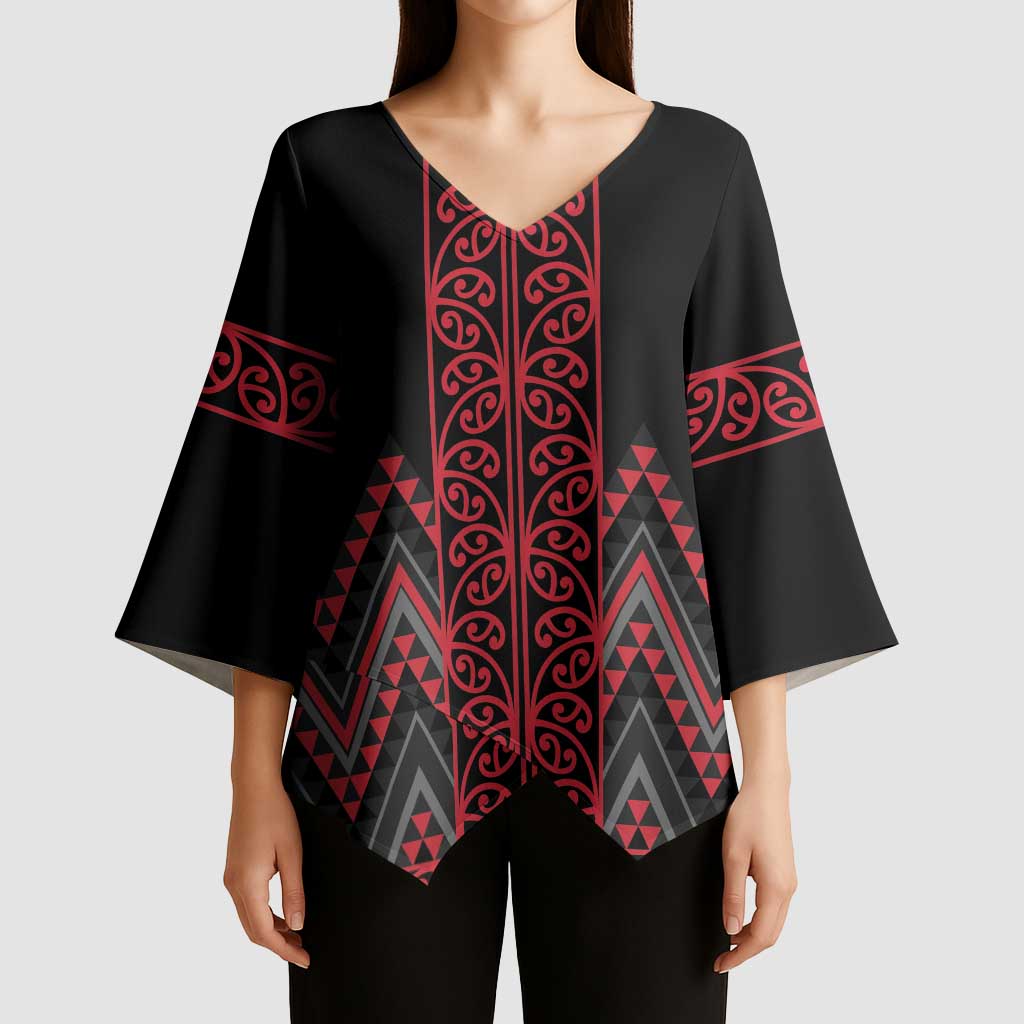 Red Aotearoa Mangopare Kowhaiwhai Niho Taniwha Kimono Sleeve Blouse Maori New Zealand - Aussie Hoodie