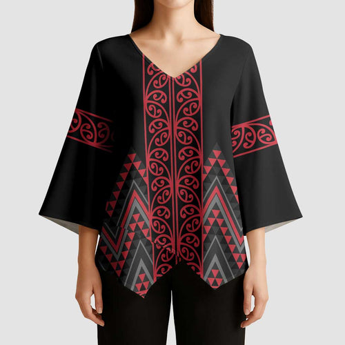 Red Aotearoa Mangopare Kowhaiwhai Niho Taniwha Kimono Sleeve Blouse Maori New Zealand - Aussie Hoodie