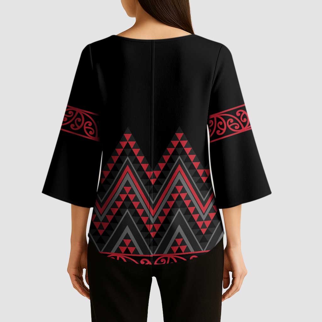 Red Aotearoa Mangopare Kowhaiwhai Niho Taniwha Kimono Sleeve Blouse Maori New Zealand - Aussie Hoodie