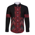 Red Aotearoa Mangopare Kowhaiwhai and Niho Taniwha Long Sleeve Button Shirt Maori New Zealand