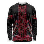 Red Aotearoa Mangopare Kowhaiwhai and Niho Taniwha Long Sleeve Shirt Maori New Zealand