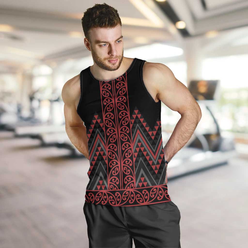 Red Aotearoa Mangopare Kowhaiwhai and Niho Taniwha Men Tank Top Maori New Zealand