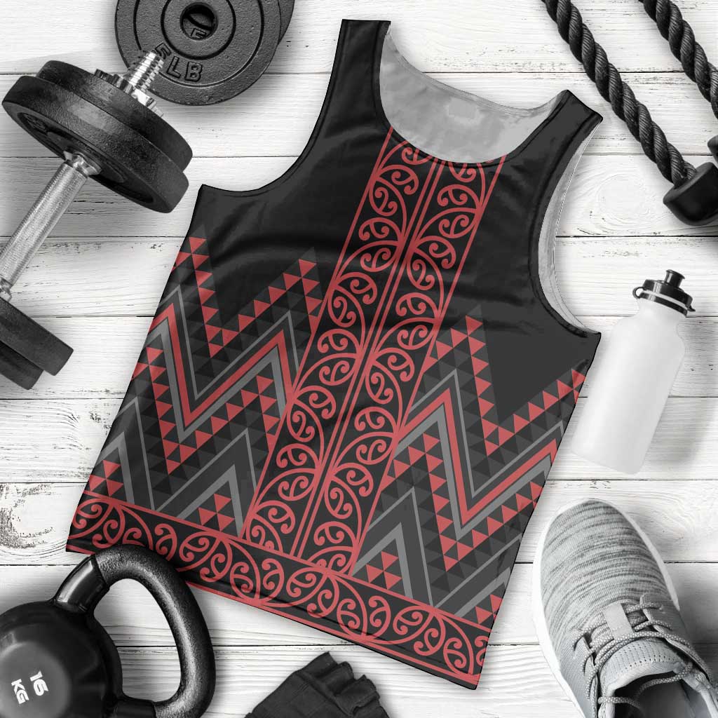 Red Aotearoa Mangopare Kowhaiwhai and Niho Taniwha Men Tank Top Maori New Zealand