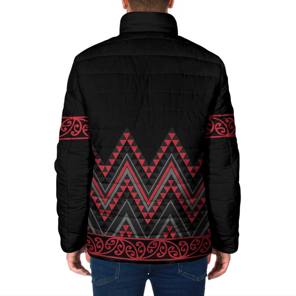 Red Aotearoa Mangopare Kowhaiwhai Niho Taniwha Padded Jacket Maori New Zealand - Aussie Hoodie