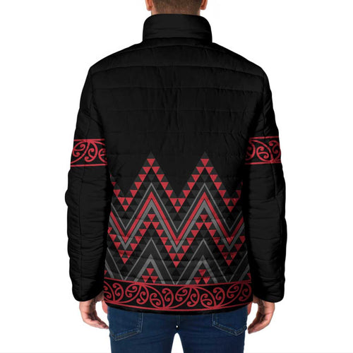 Red Aotearoa Mangopare Kowhaiwhai Niho Taniwha Padded Jacket Maori New Zealand - Aussie Hoodie