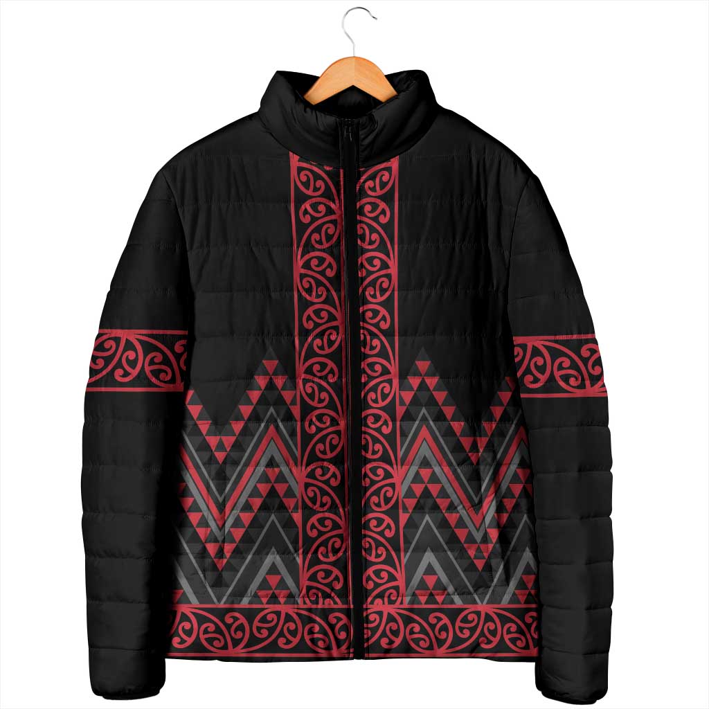 Red Aotearoa Mangopare Kowhaiwhai Niho Taniwha Padded Jacket Maori New Zealand - Aussie Hoodie