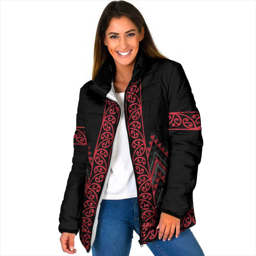 Red Aotearoa Mangopare Kowhaiwhai Niho Taniwha Padded Jacket Maori New Zealand - Aussie Hoodie