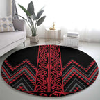 Red Aotearoa Mangopare Kowhaiwhai and Niho Taniwha Round Carpet Maori New Zealand