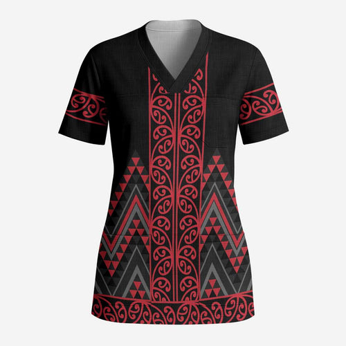 Red Aotearoa Mangopare Kowhaiwhai and Niho Taniwha Scrub Top Maori New Zealand - Aussie Hoodie