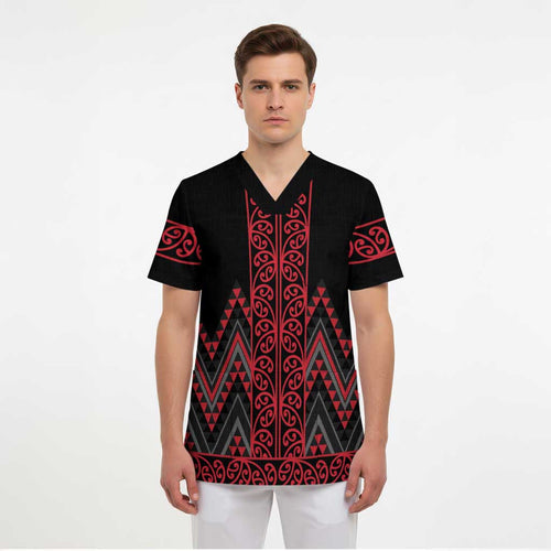 Red Aotearoa Mangopare Kowhaiwhai and Niho Taniwha Scrub Top Maori New Zealand - Aussie Hoodie