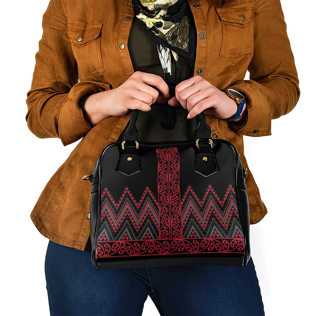 Red Aotearoa Mangopare Kowhaiwhai and Niho Taniwha Shoulder Handbag Maori New Zealand