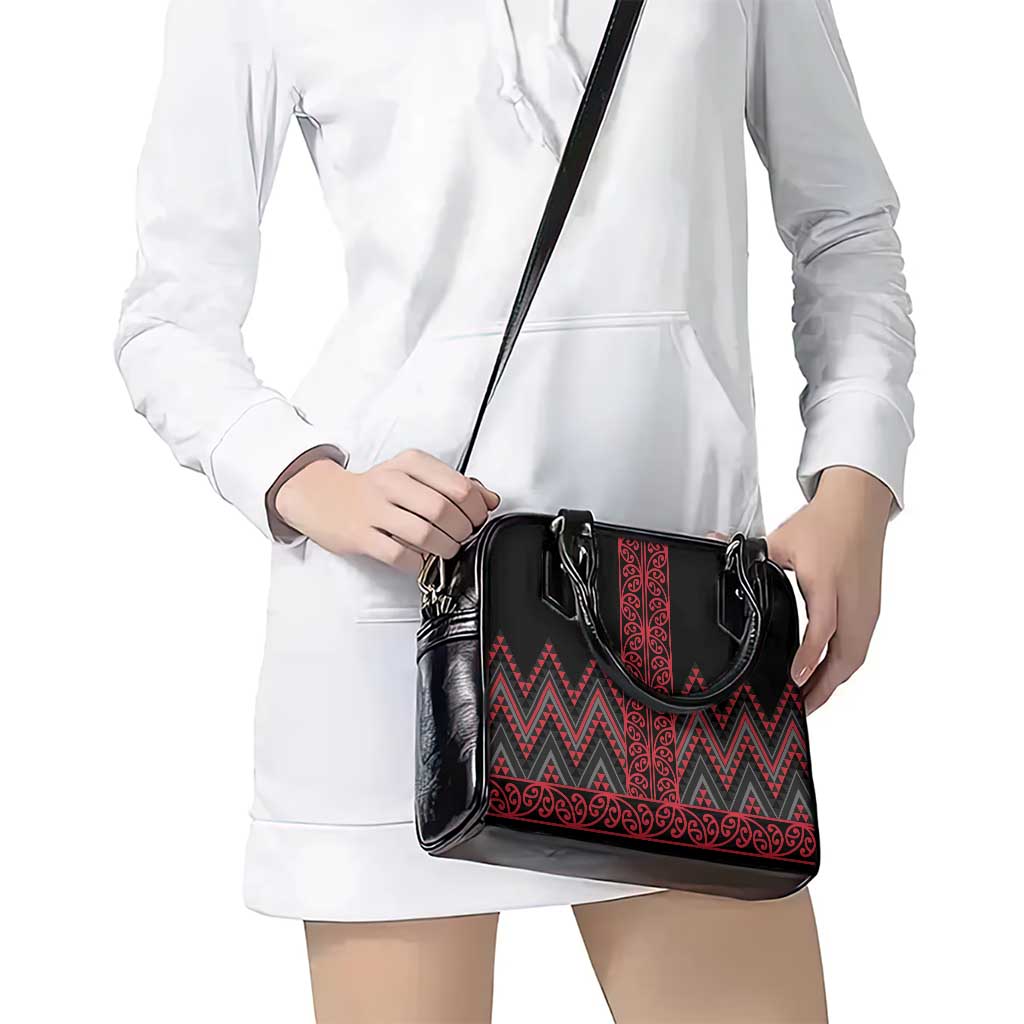 Red Aotearoa Mangopare Kowhaiwhai and Niho Taniwha Shoulder Handbag Maori New Zealand
