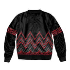 Red Aotearoa Mangopare Kowhaiwhai and Niho Taniwha Sleeve Zip Bomber Jacket Maori New Zealand