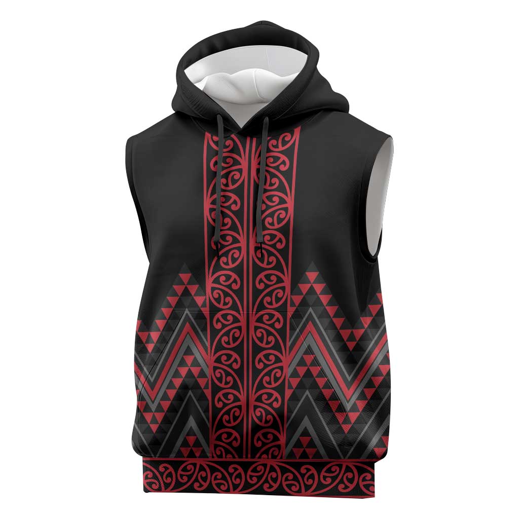 Red Aotearoa Mangopare Kowhaiwhai Niho Taniwha Sleeveless Hoodie Maori New Zealand - Aussie Hoodie