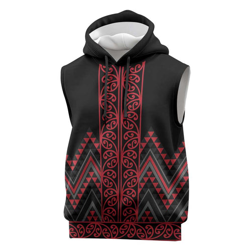Red Aotearoa Mangopare Kowhaiwhai Niho Taniwha Sleeveless Hoodie Maori New Zealand - Aussie Hoodie