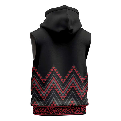 Red Aotearoa Mangopare Kowhaiwhai Niho Taniwha Sleeveless Hoodie Maori New Zealand - Aussie Hoodie