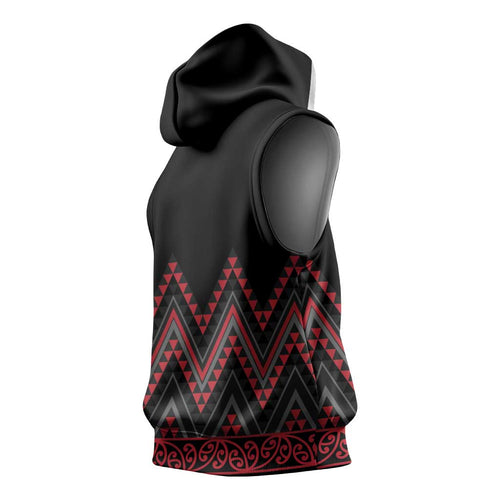 Red Aotearoa Mangopare Kowhaiwhai Niho Taniwha Sleeveless Hoodie Maori New Zealand - Aussie Hoodie