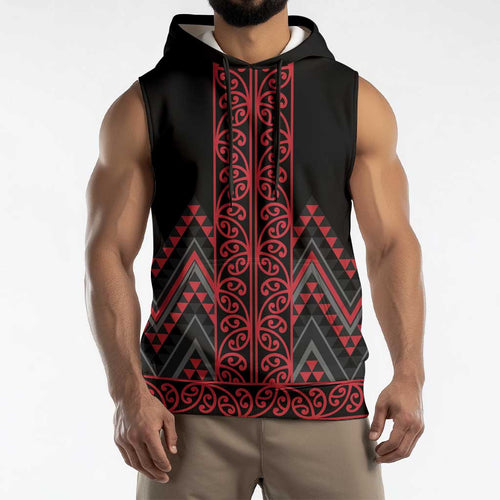 Red Aotearoa Mangopare Kowhaiwhai Niho Taniwha Sleeveless Hoodie Maori New Zealand - Aussie Hoodie