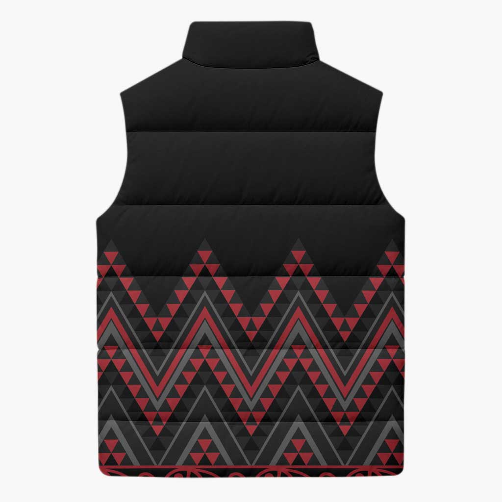 Red Aotearoa Mangopare Kowhaiwhai Niho Taniwha Sleeveless Puffer Jacket Maori New Zealand - Aussie Hoodie