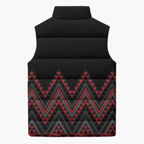 Red Aotearoa Mangopare Kowhaiwhai Niho Taniwha Sleeveless Puffer Jacket Maori New Zealand - Aussie Hoodie