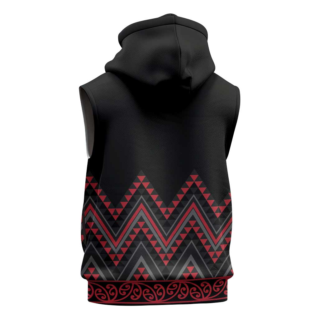 Red Aotearoa Mangopare Kowhaiwhai Niho Taniwha Sleeveless Zip Hoodie Maori New Zealand LT14