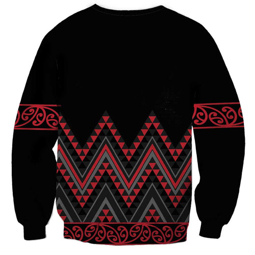 Red Aotearoa Mangopare Kowhaiwhai and Niho Taniwha Sweatshirt Maori New Zealand