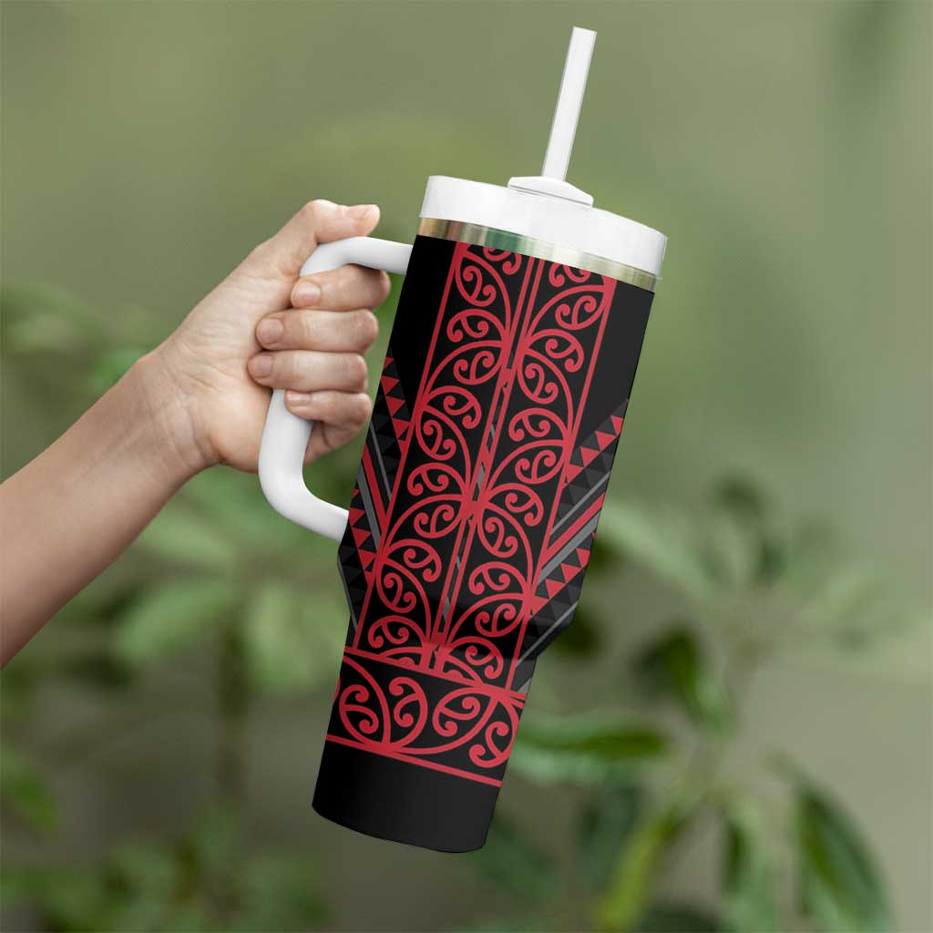 Red Aotearoa Mangopare Kowhaiwhai and Niho Taniwha Tumbler With Handle Maori New Zealand