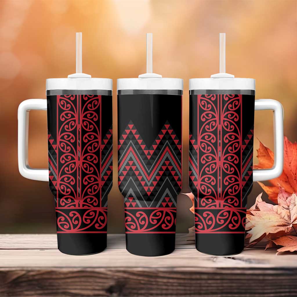 Red Aotearoa Mangopare Kowhaiwhai and Niho Taniwha Tumbler With Handle Maori New Zealand