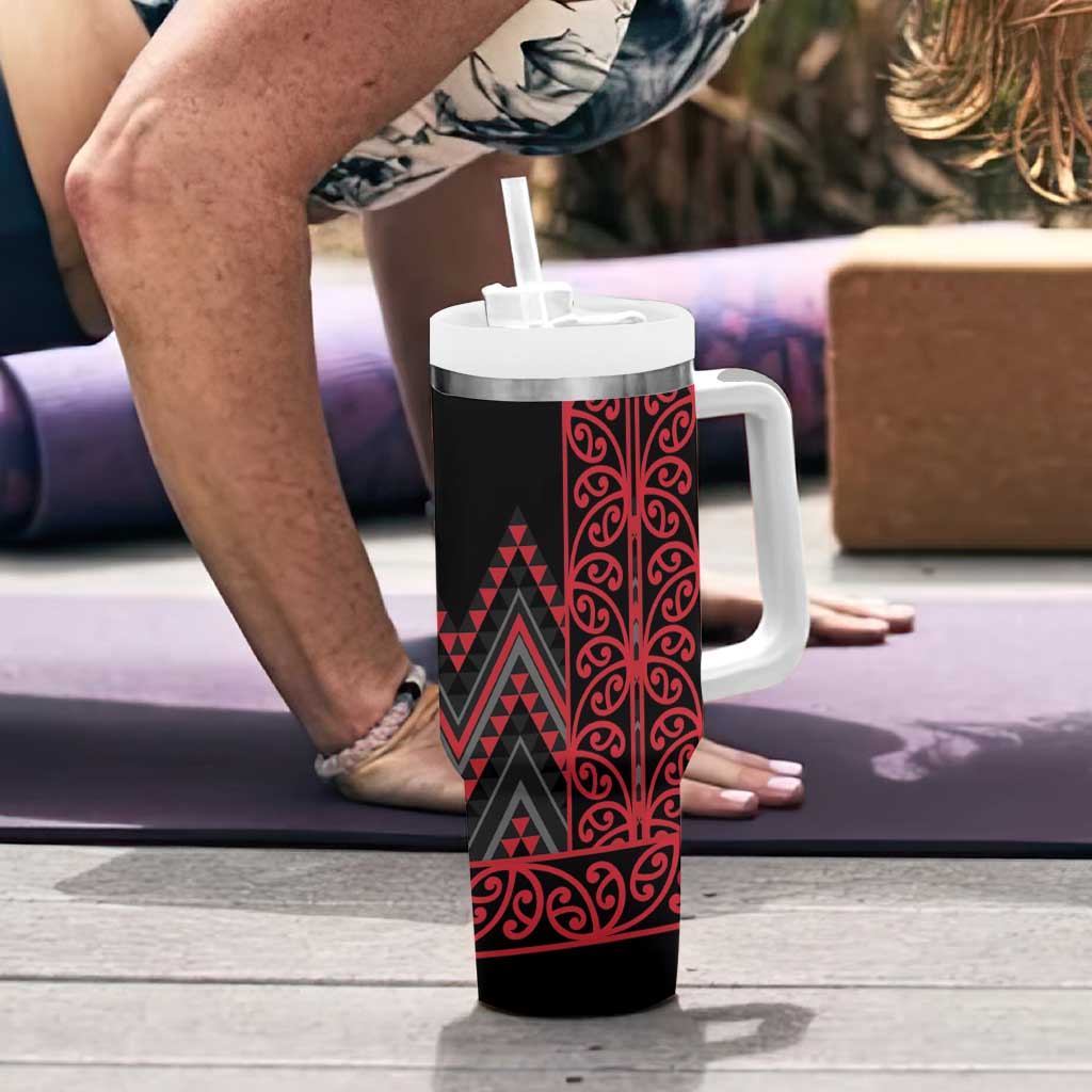 Red Aotearoa Mangopare Kowhaiwhai and Niho Taniwha Tumbler With Handle Maori New Zealand
