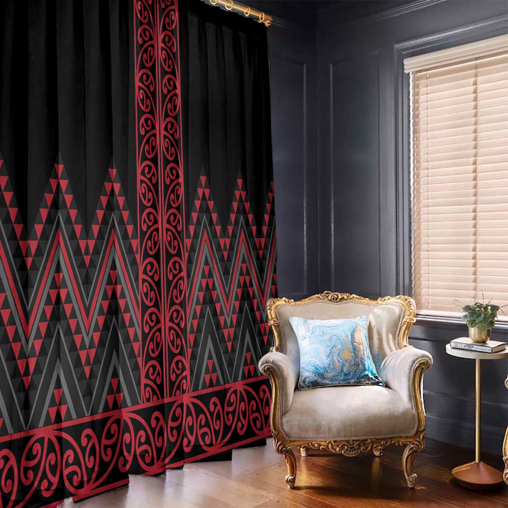 Red Aotearoa Mangopare Kowhaiwhai and Niho Taniwha Window Curtain Maori New Zealand