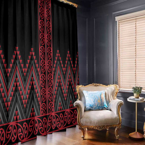 Red Aotearoa Mangopare Kowhaiwhai and Niho Taniwha Window Curtain Maori New Zealand