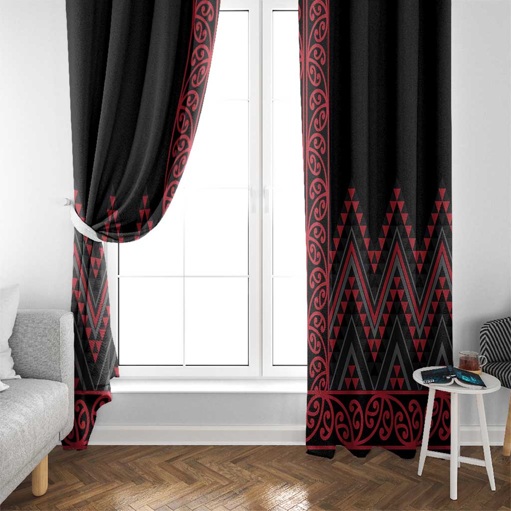 Red Aotearoa Mangopare Kowhaiwhai and Niho Taniwha Window Curtain Maori New Zealand