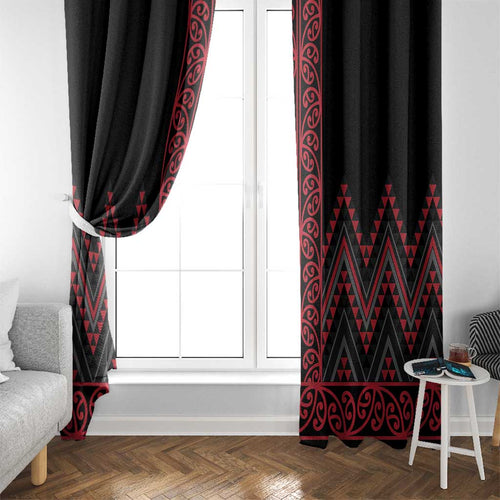 Red Aotearoa Mangopare Kowhaiwhai and Niho Taniwha Window Curtain Maori New Zealand