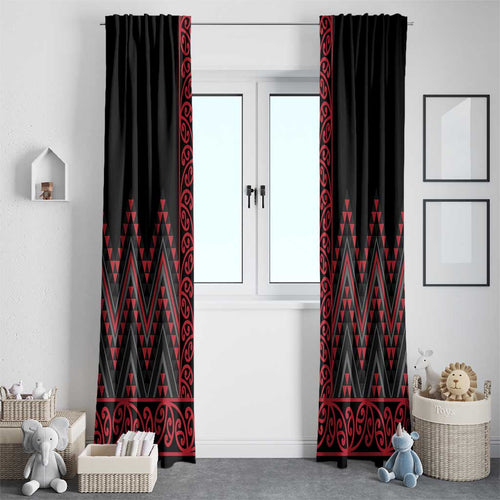 Red Aotearoa Mangopare Kowhaiwhai and Niho Taniwha Window Curtain Maori New Zealand