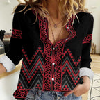 Red Aotearoa Mangopare Kowhaiwhai and Niho Taniwha Women Casual Shirt Maori New Zealand