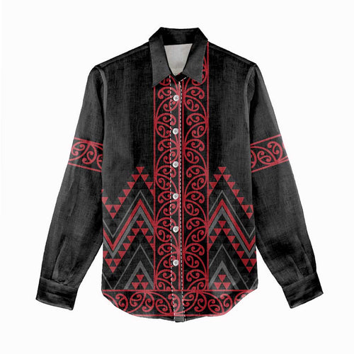 Red Aotearoa Mangopare Kowhaiwhai and Niho Taniwha Women Casual Shirt Maori New Zealand