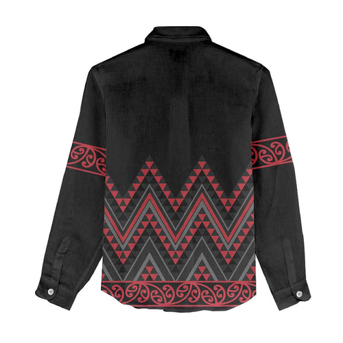 Red Aotearoa Mangopare Kowhaiwhai and Niho Taniwha Women Casual Shirt Maori New Zealand