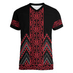Red Aotearoa Mangopare Kowhaiwhai and Niho Taniwha Women V-Neck T-Shirt Maori New Zealand