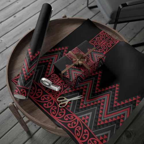 Red Aotearoa Mangopare Kowhaiwhai and Niho Taniwha Wrapping Paper Maori New Zealand - Aussie Hoodie