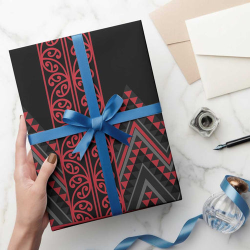 Red Aotearoa Mangopare Kowhaiwhai and Niho Taniwha Wrapping Paper Maori New Zealand - Aussie Hoodie