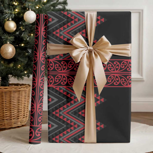 Red Aotearoa Mangopare Kowhaiwhai and Niho Taniwha Wrapping Paper Maori New Zealand - Aussie Hoodie