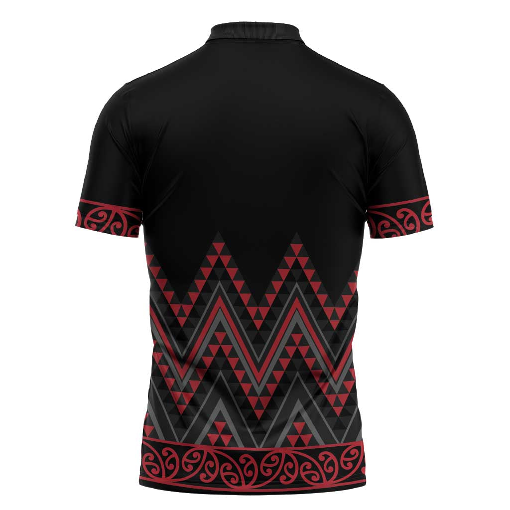 Red Aotearoa Mangopare Kowhaiwhai Niho Taniwha Zipper Polo Shirt Maori New Zealand - Aussie Hoodie