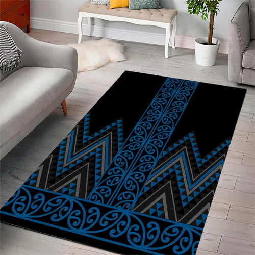 Blue Aotearoa Mangopare Kowhaiwhai and Niho Taniwha Area Rug Maori New Zealand