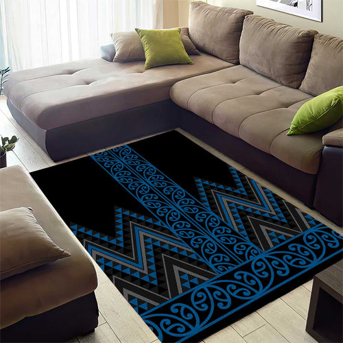 Blue Aotearoa Mangopare Kowhaiwhai and Niho Taniwha Area Rug Maori New Zealand
