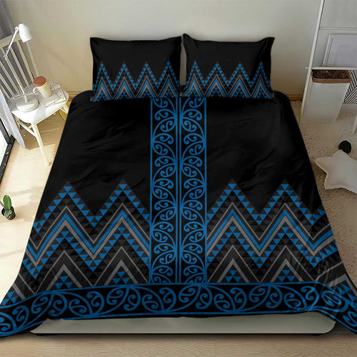 Blue Aotearoa Mangopare Kowhaiwhai and Niho Taniwha Bedding Set Maori New Zealand