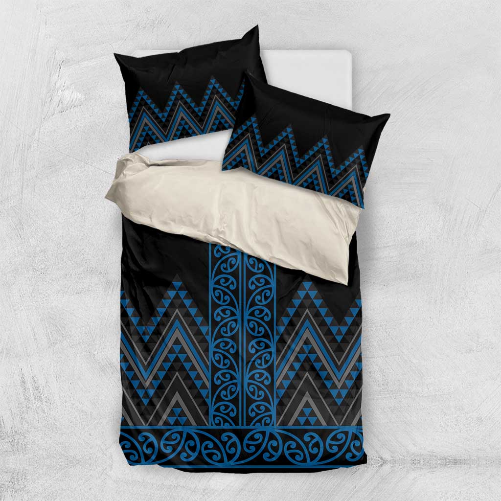 Blue Aotearoa Mangopare Kowhaiwhai and Niho Taniwha Bedding Set Maori New Zealand