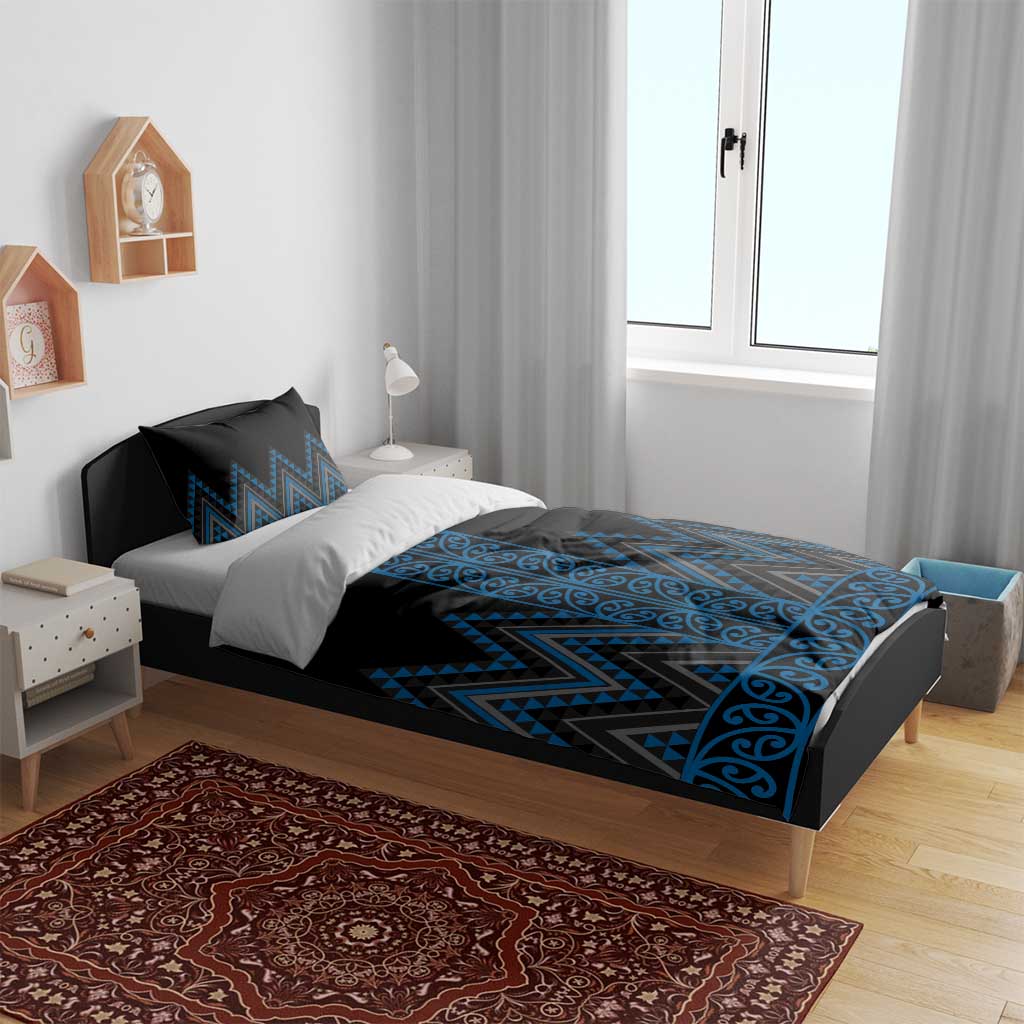 Blue Aotearoa Mangopare Kowhaiwhai and Niho Taniwha Bedding Set Maori New Zealand