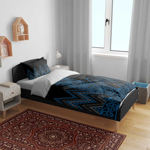 Blue Aotearoa Mangopare Kowhaiwhai and Niho Taniwha Bedding Set Maori New Zealand