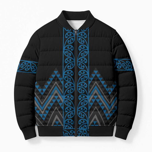 Blue Aotearoa Mangopare Kowhaiwhai Niho Taniwha Bomber Puffer Jacket Maori New Zealand - Aussie Hoodie