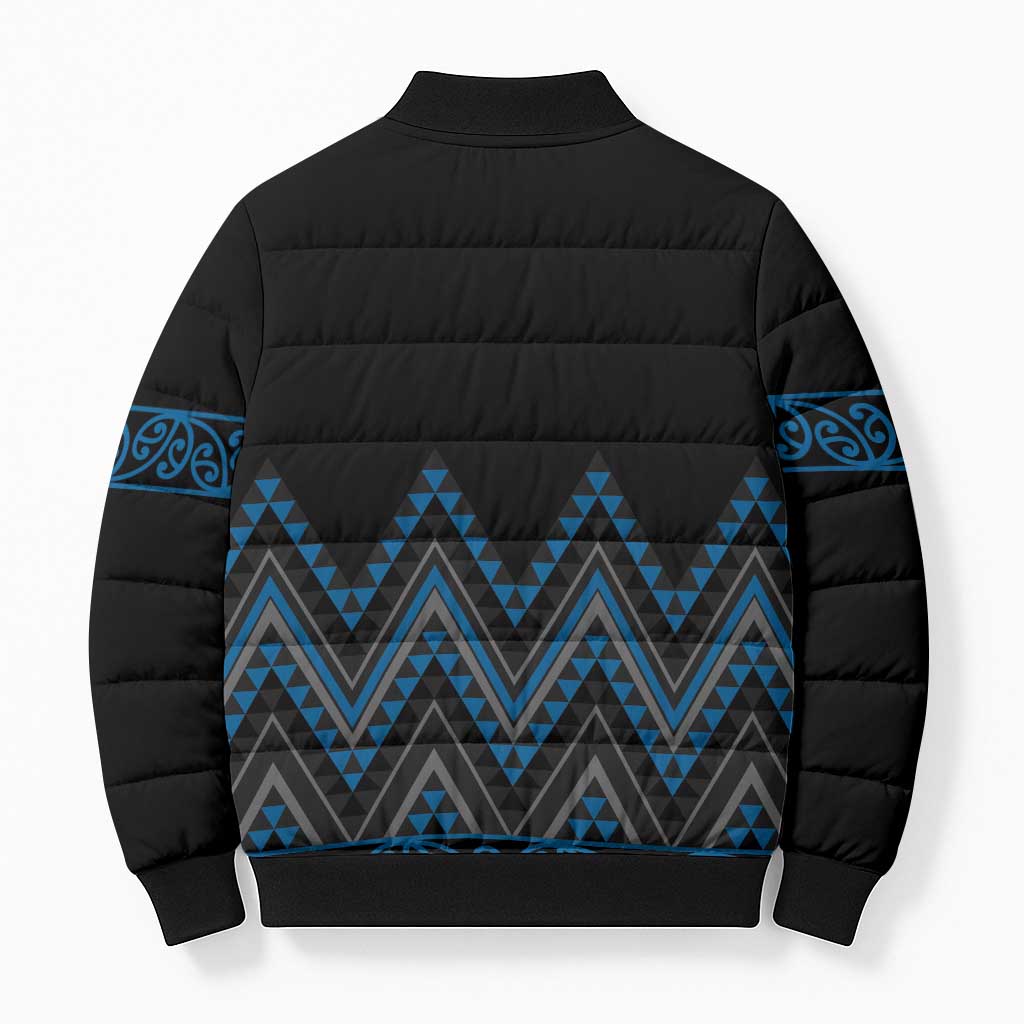 Blue Aotearoa Mangopare Kowhaiwhai Niho Taniwha Bomber Puffer Jacket Maori New Zealand - Aussie Hoodie